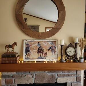 Western Cowboy Roping Wall Art | Rustic Ranch Decor | 18x11 Framed Western Scene